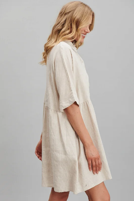 Simpson Smock Dress In Oatmeal Pure Linen