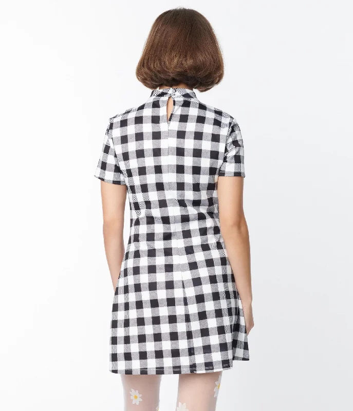 Smak Parlour Black & White Gingham Wave Maker Mini Dress