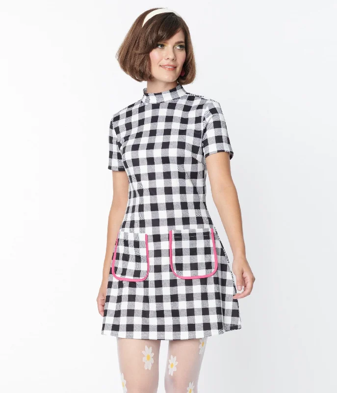 Smak Parlour Black & White Gingham Wave Maker Mini Dress