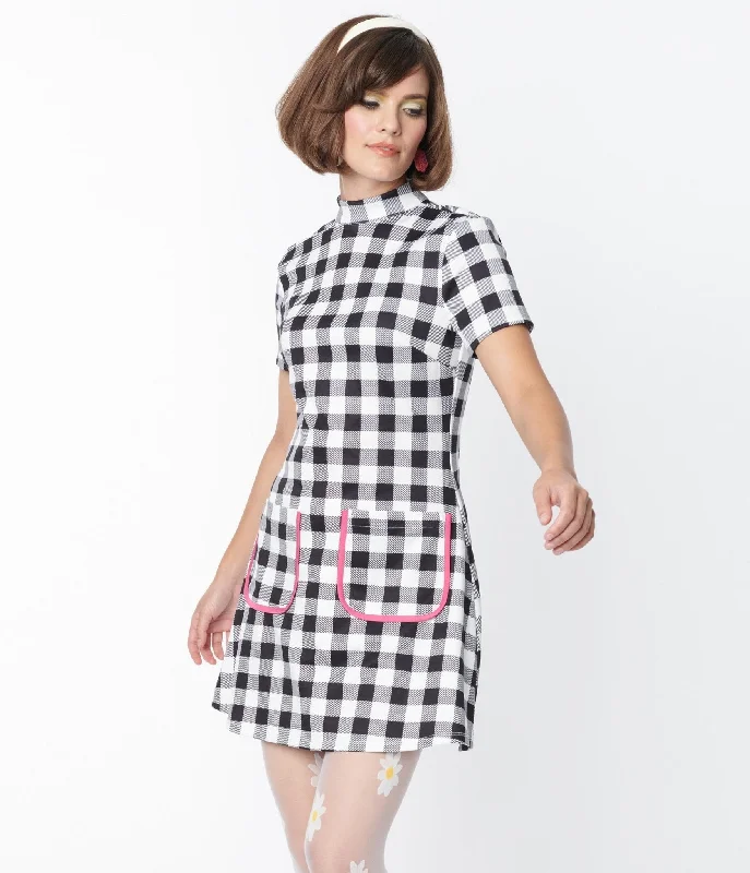 Smak Parlour Black & White Gingham Wave Maker Mini Dress