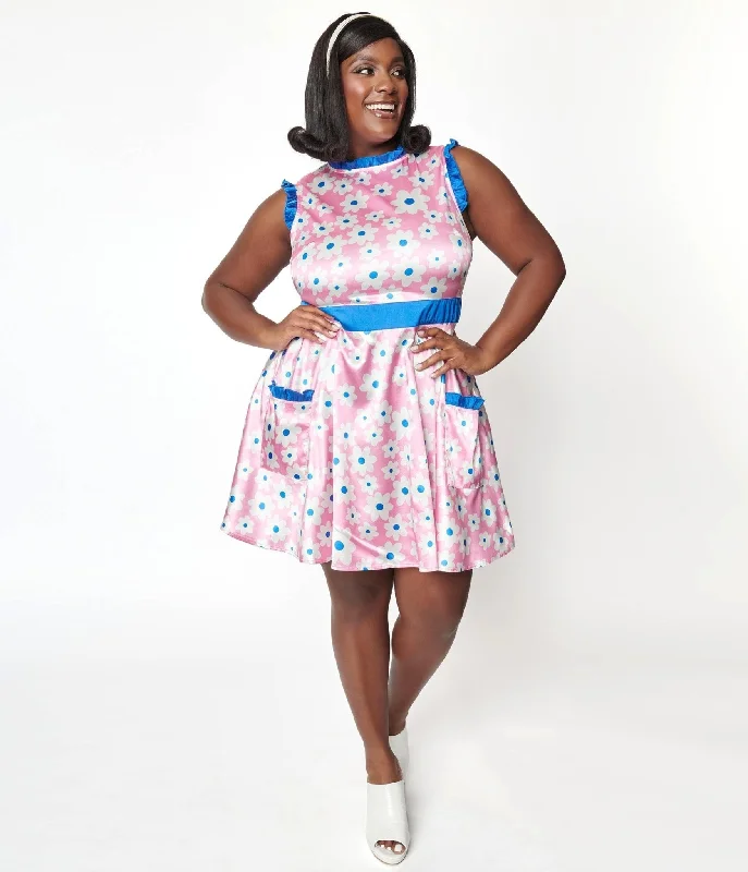 Smak Parlour Plus Size Pink & White Ditsy Floral Happy Hour Flare Dress