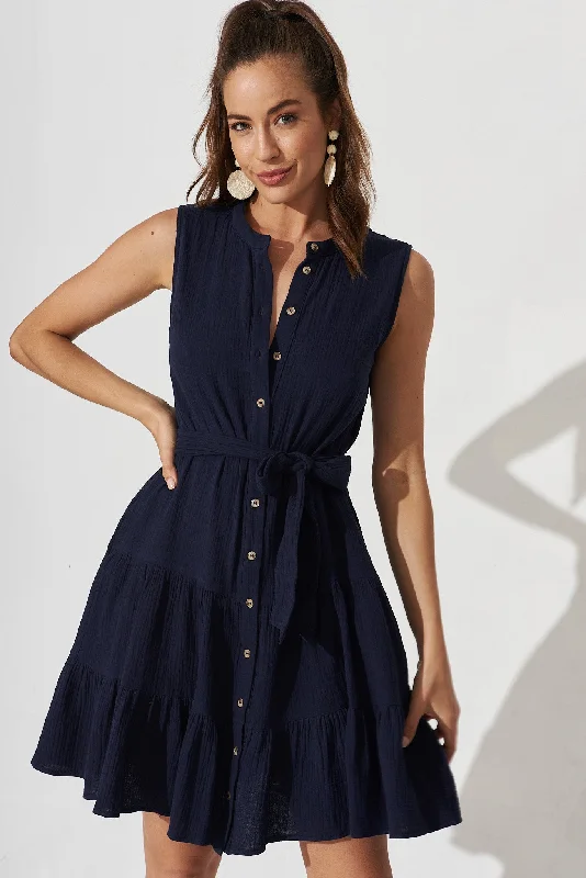 Taree Dress In Navy Cotton