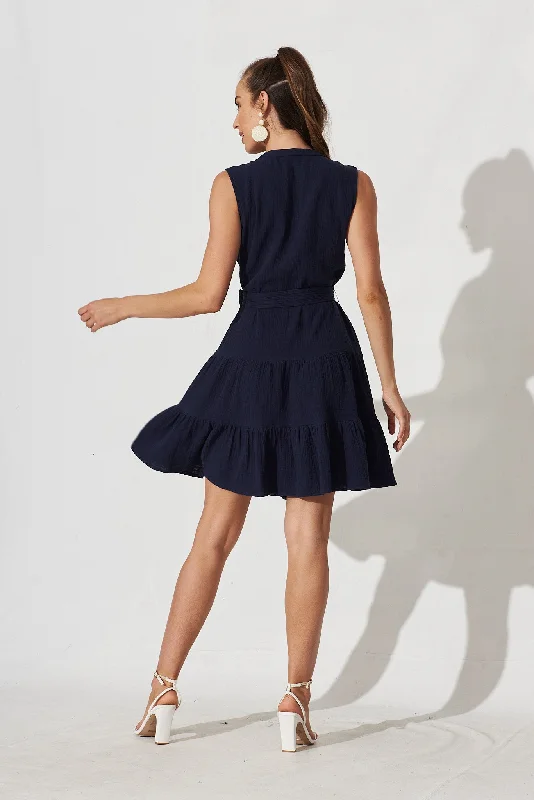 Taree Dress In Navy Cotton