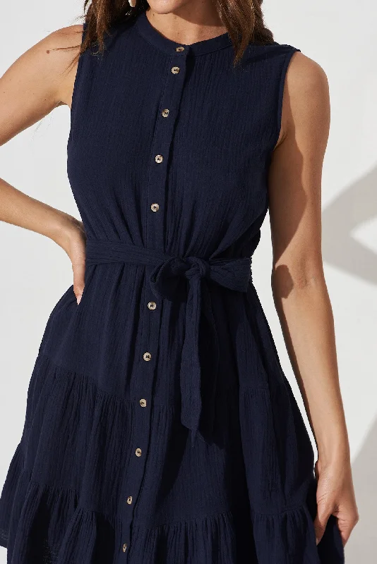 Taree Dress In Navy Cotton