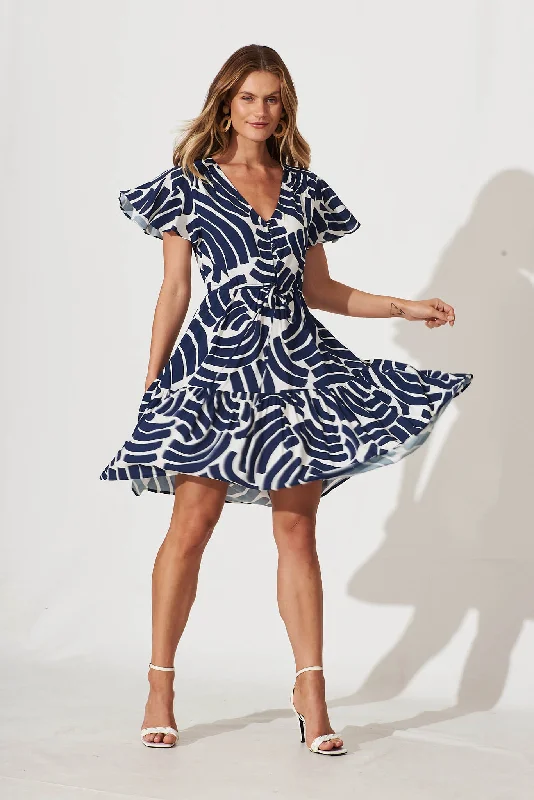 Tuesday Dress In Navy With White Print