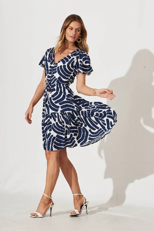 Tuesday Dress In Navy With White Print