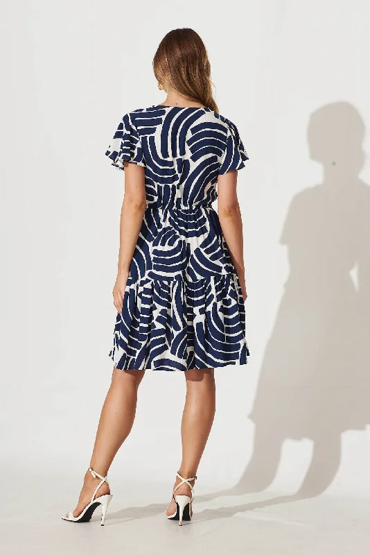 Tuesday Dress In Navy With White Print