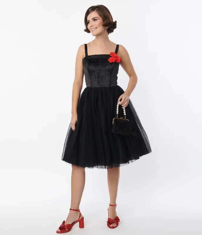 Unique Vintage Black Tulle Swing Dress