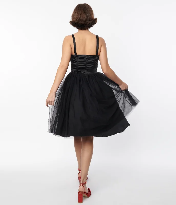 Unique Vintage Black Tulle Swing Dress