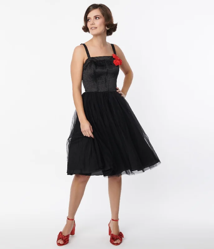 Unique Vintage Black Tulle Swing Dress