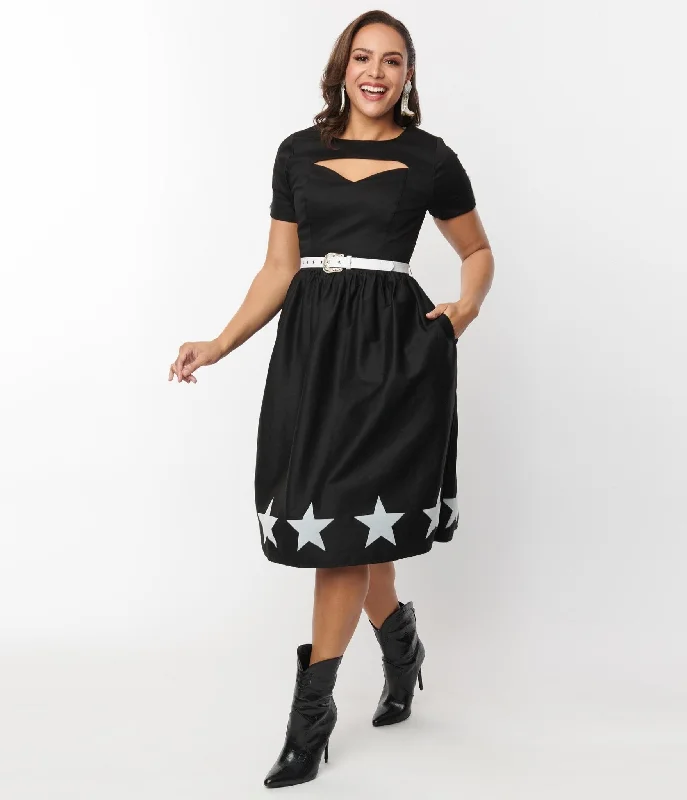 Unique Vintage Black & White Star Cut Out Dress