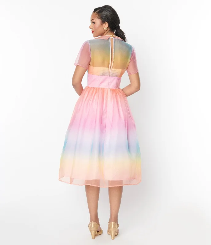 Unique Vintage Pastel Rainbow Ombre Libby Swing Dress