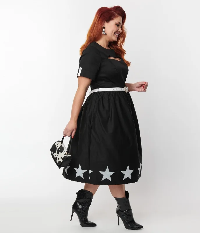 Unique Vintage Plus Size Black & White Star Cut Out Dress