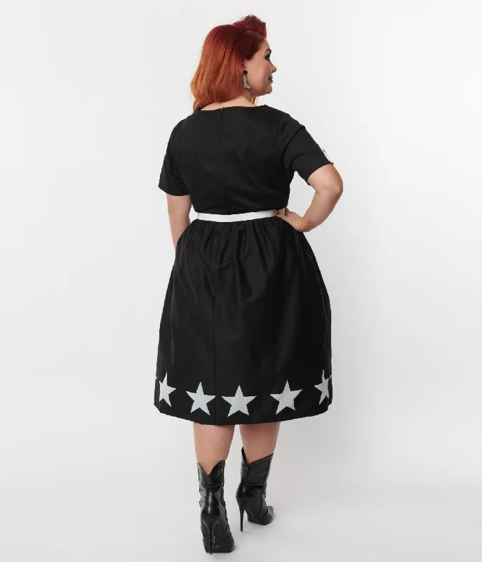 Unique Vintage Plus Size Black & White Star Cut Out Dress