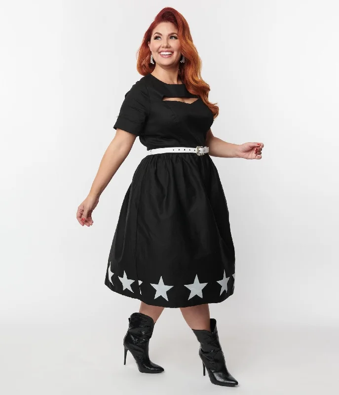 Unique Vintage Plus Size Black & White Star Cut Out Dress