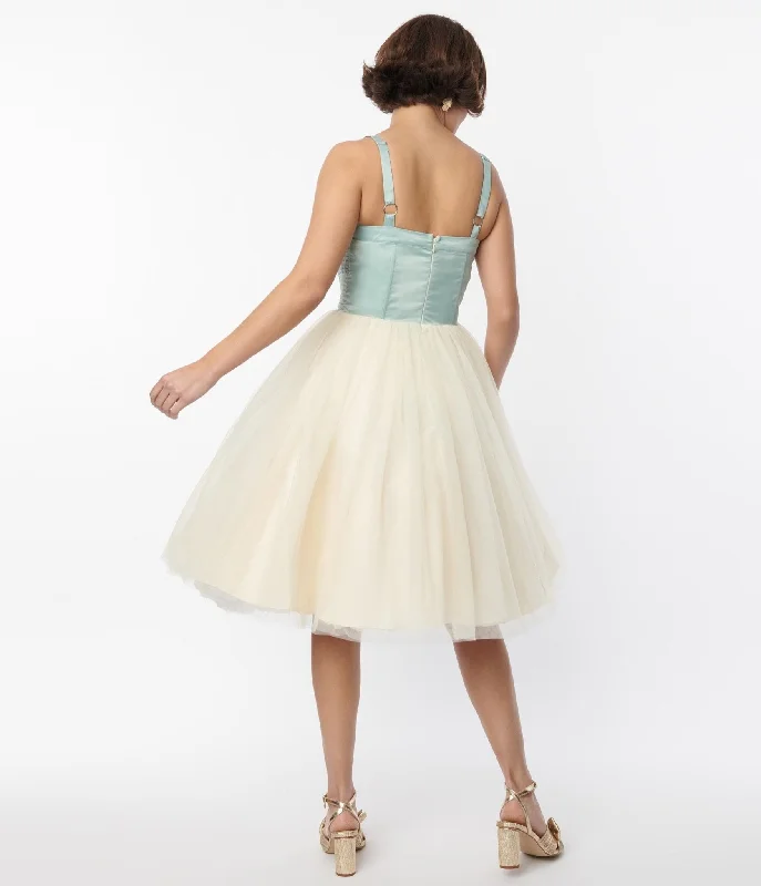 Unique Vintage Sage & Ivory Tulle Swing Dress