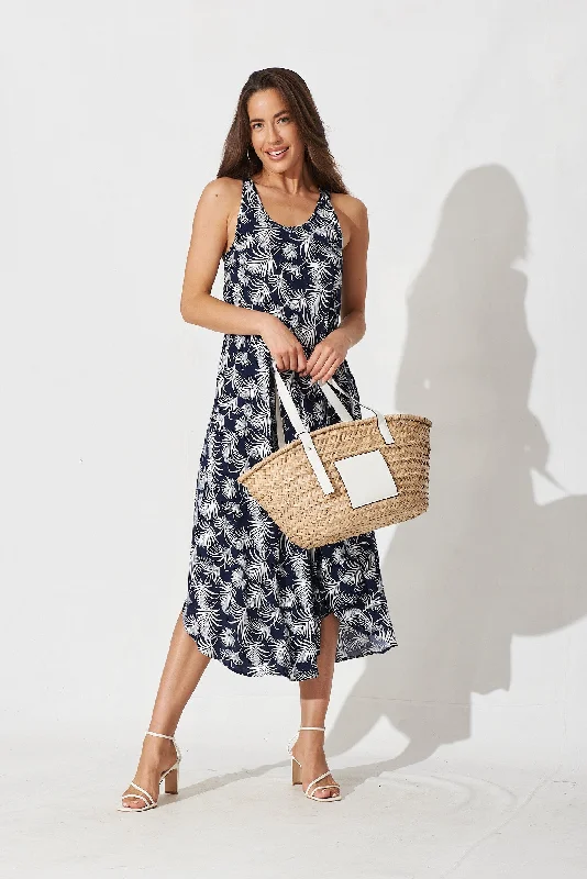 Varese Midi Dress In Navy With White Leaf