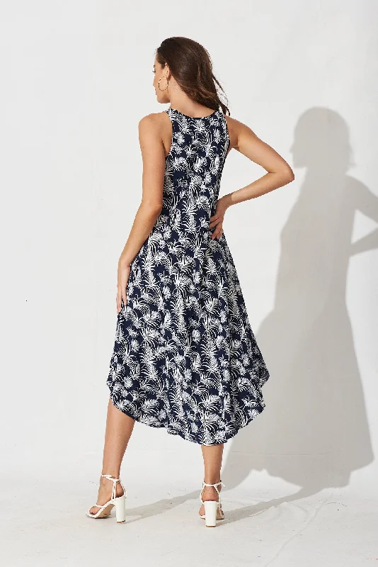 Varese Midi Dress In Navy With White Leaf