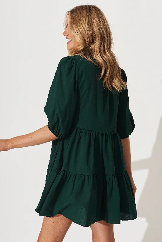 Willa Smock Dress In Emerald Cotton