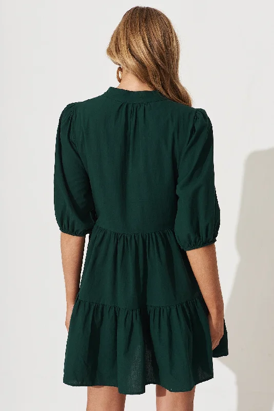 Willa Smock Dress In Emerald Cotton