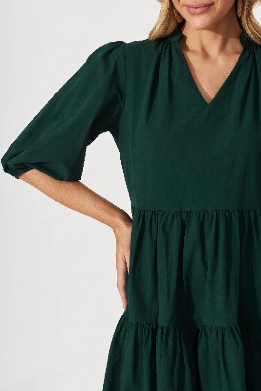 Willa Smock Dress In Emerald Cotton