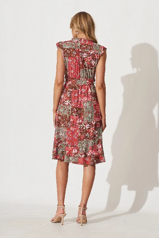 Wolverhampton Midi Dress In Raspberry Patchwork Floral