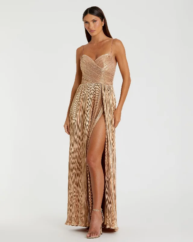 Metallic Ruched A Line Gown