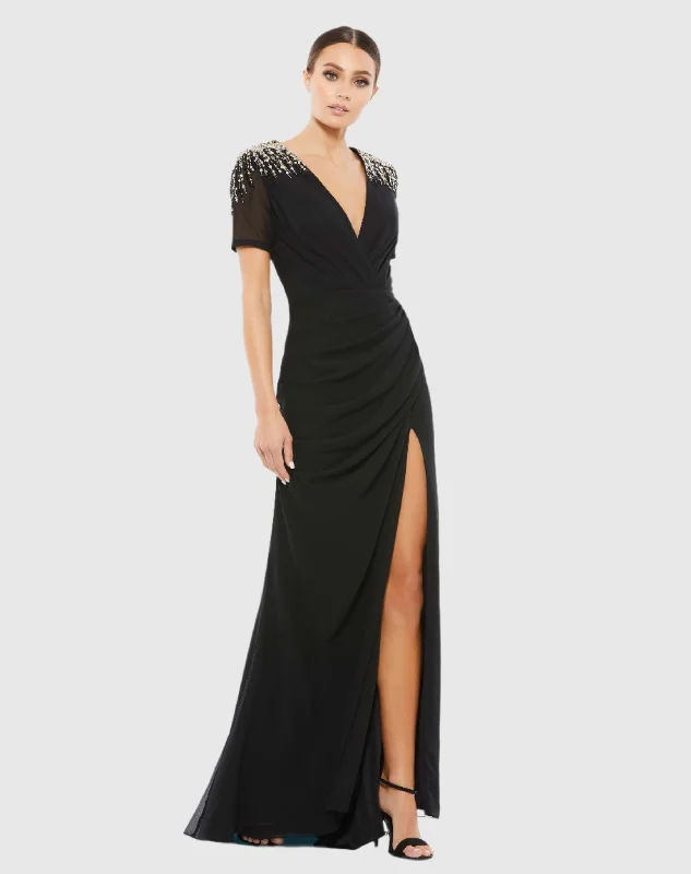 Sequined Embellished Shoulder Evening Gown