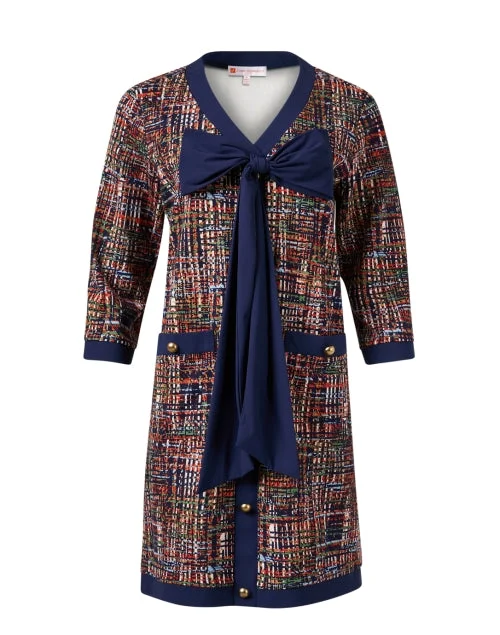 Beatrice Navy Tweed Print Dress