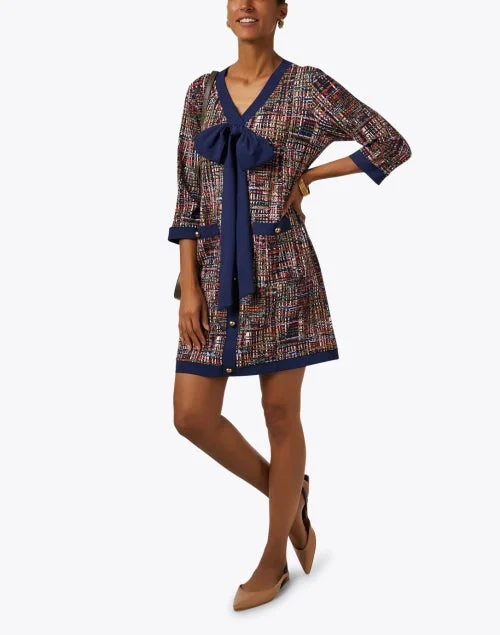 Beatrice Navy Tweed Print Dress