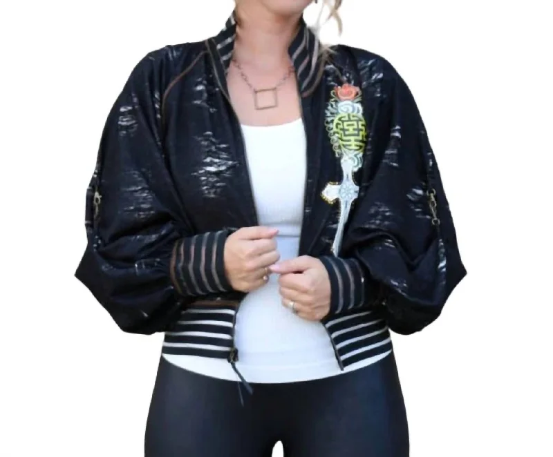 Designer Surrender Bomber Jacket In Black