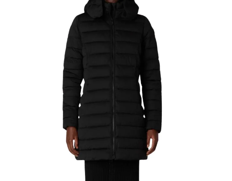 Dorothy Stretch Puffer Coat With Detachable Hood In Black