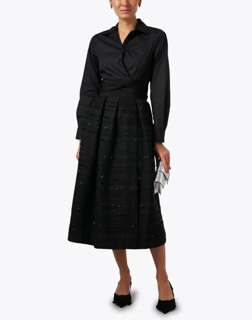 Elenat Black Poplin and Tweed Skirt Dress