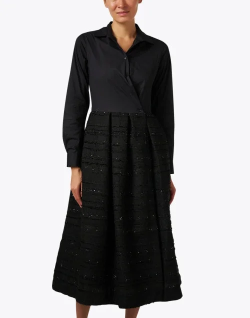 Elenat Black Poplin and Tweed Skirt Dress