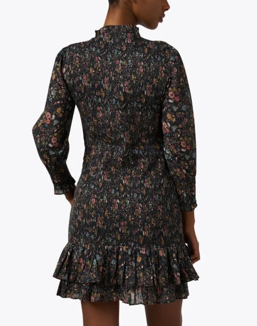 Farha Black Print Smocked Cotton Dress