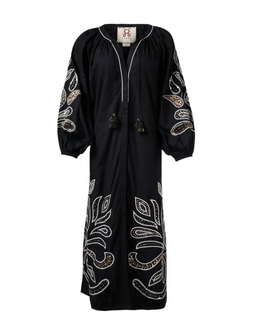 Kali Black and White Embroidered Cotton Dress