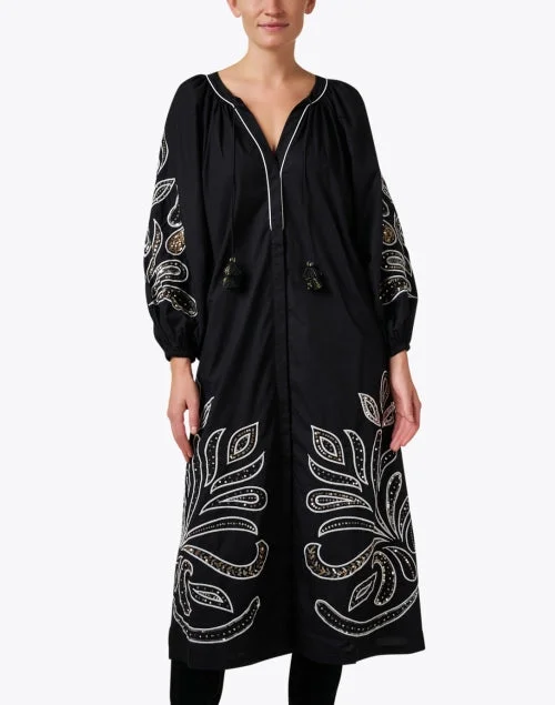 Kali Black and White Embroidered Cotton Dress