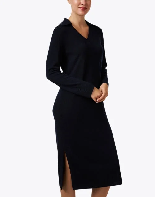 Navy Wool Cashmere Polo Dress