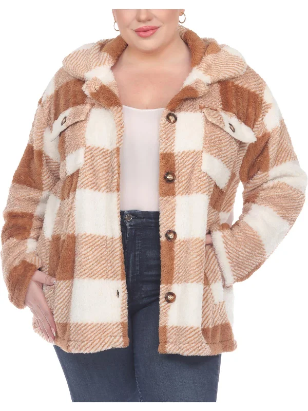 Plus Womens Shacket Faux Fur Shirt Jacket