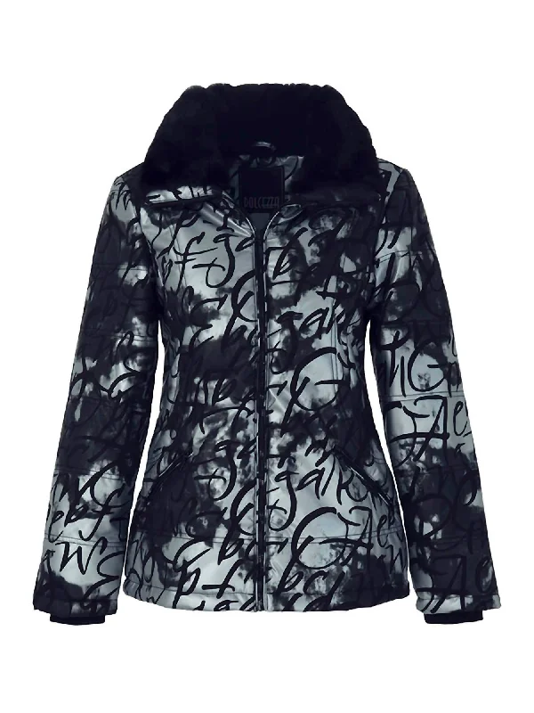 Poetry Collection Padded Zip Jacket In Black