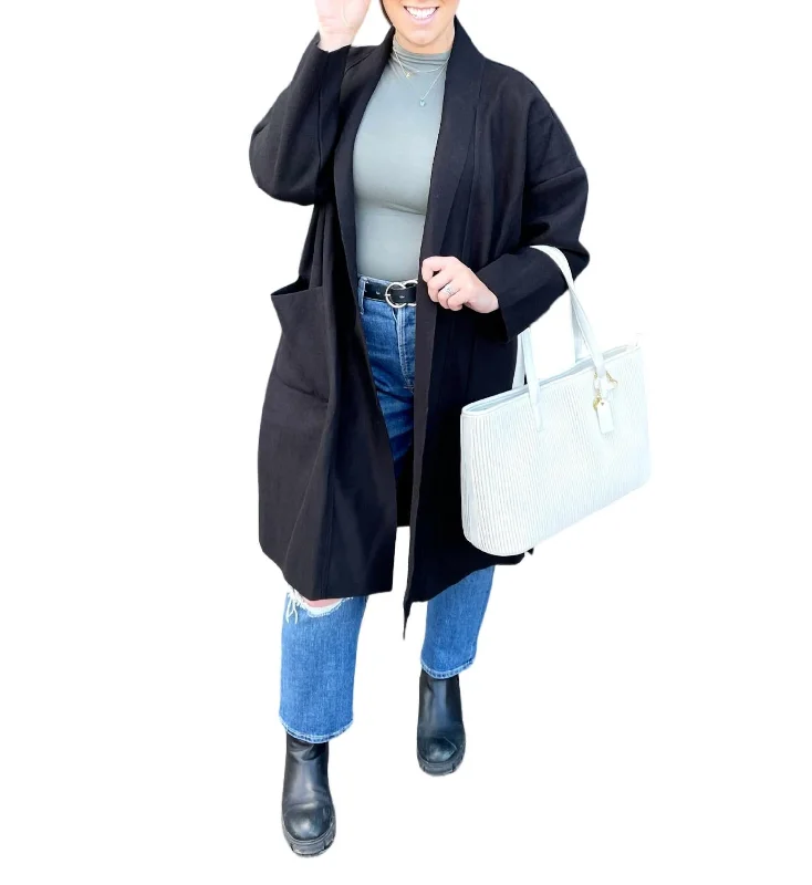 Zinny Open Front Coat In Black