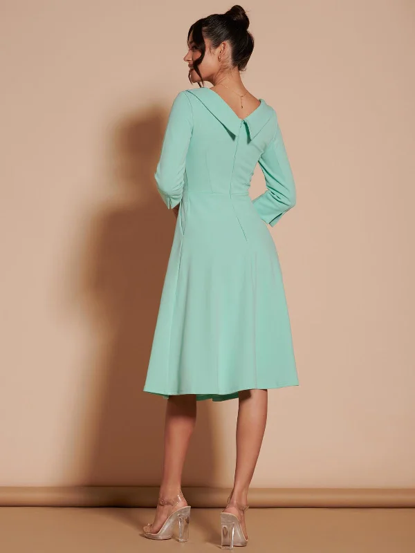 3/4 Sleeve Fold Neck Midi Dress, Light Green