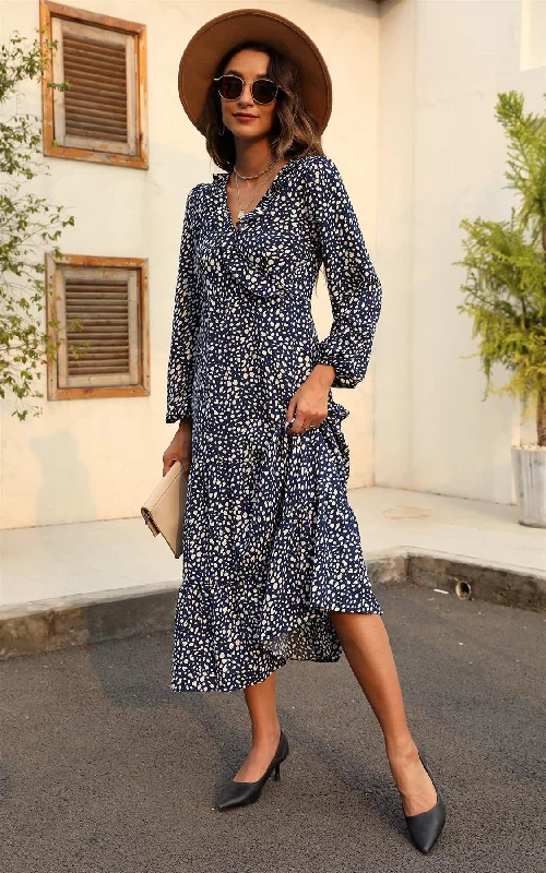 Animal Print Wrap Dress In Navy