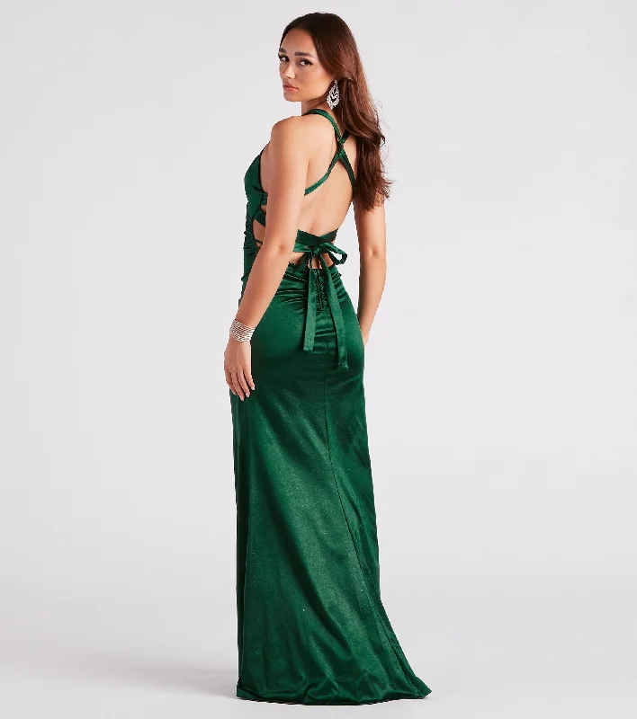 Bella Formal Glitter Satin Mermaid Dress