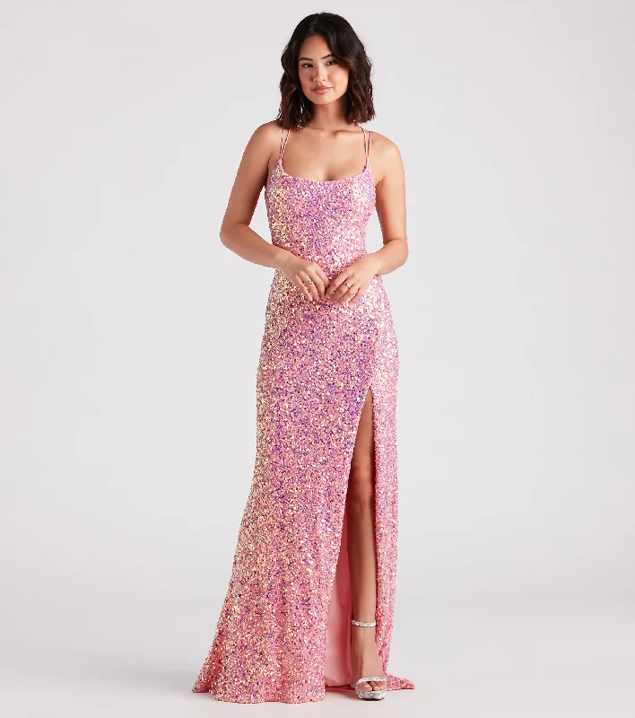 Emmeline Iridescent Sequin A-Line Formal Dress