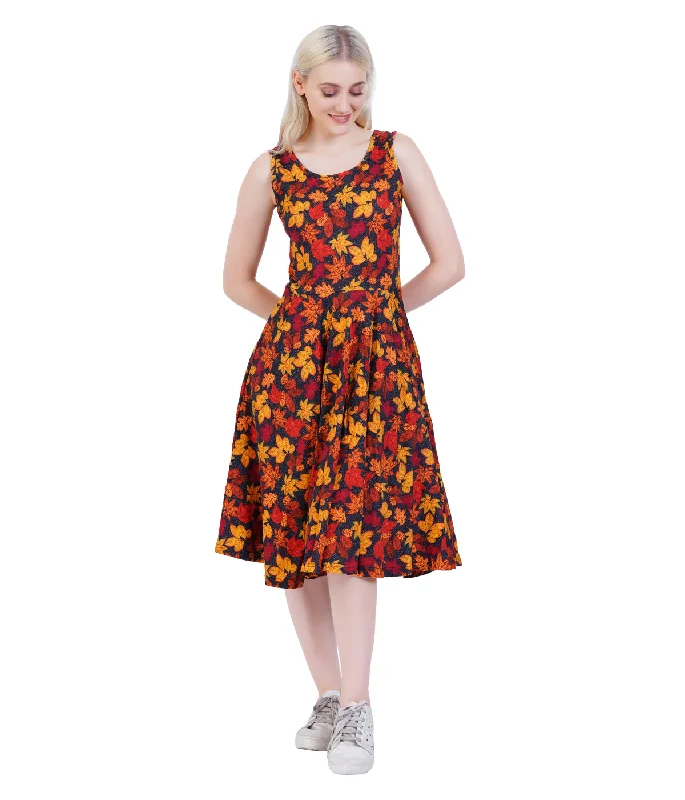 (Pre-order) Autumn Leaves Sleeveless Twirl Dress