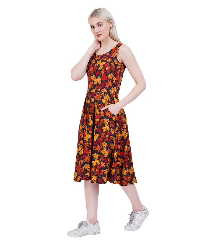 (Pre-order) Autumn Leaves Sleeveless Twirl Dress