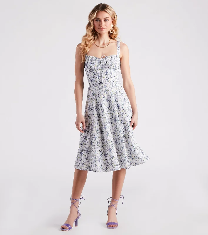 Floral Sunshine Corset Midi Dress