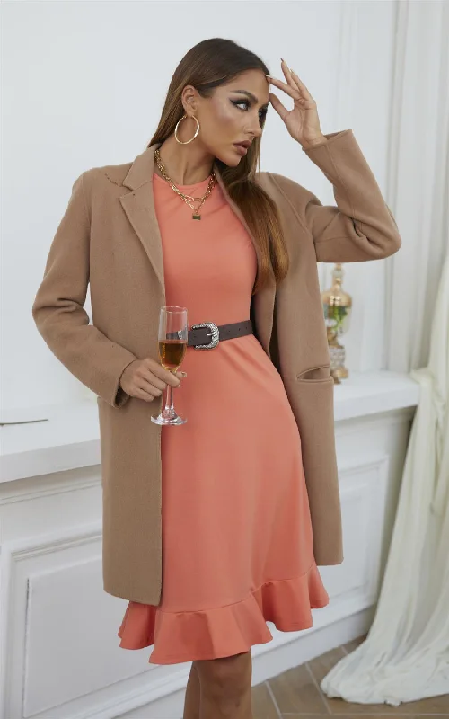 Frill Detail Knee Length Dress In Orange