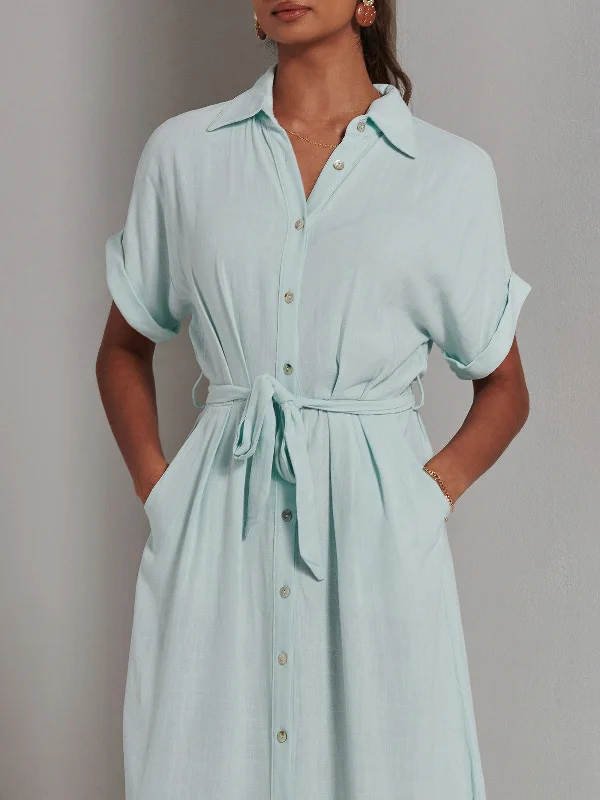 Jessie Linen Shirt Midi Dress, Light Blue